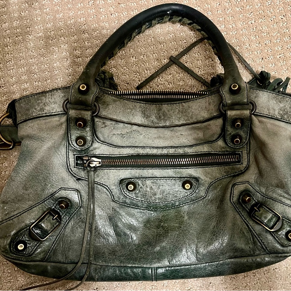 Balenciaga Lamb Skin Vintage Green Shoulder Bag
